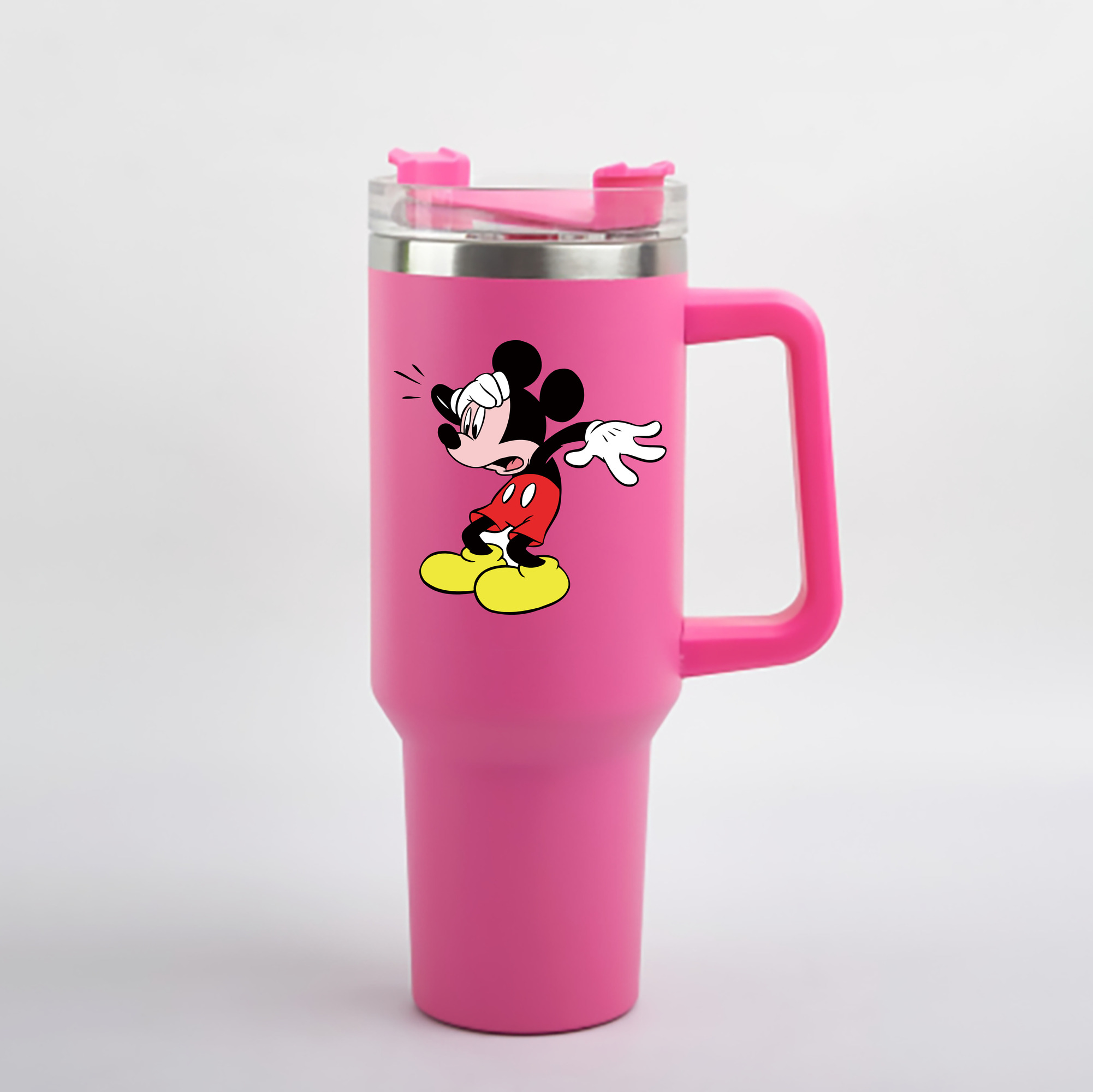 （画像用） ミッキーマウス Mickey Mouse 1200mL車用タンブラー - クリスタルステッカー（プラスチックストロー付き）